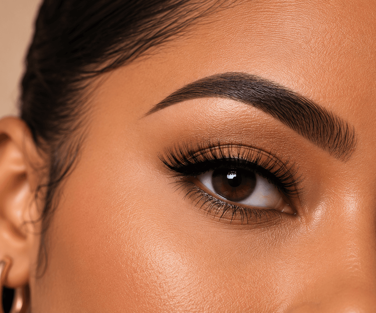 Close-up of professionally shaped eyebrows